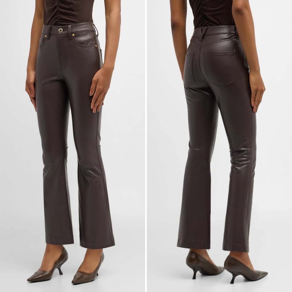 Veronica Beard Carson Ankle Flare Pant Sz 27 Dark Brown Faux Leather Chic Sexy